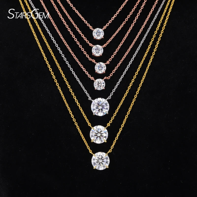 Starsgem Mossanite Fine Jewelry DEF Round Brilliant Cut Moissanite Diamond S925 10k 14k Gold Women Necklace