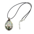 Abalone Shell Drop Pendant Black Leather Chain Handmade Antique Brass Wrap Wire Teardrop