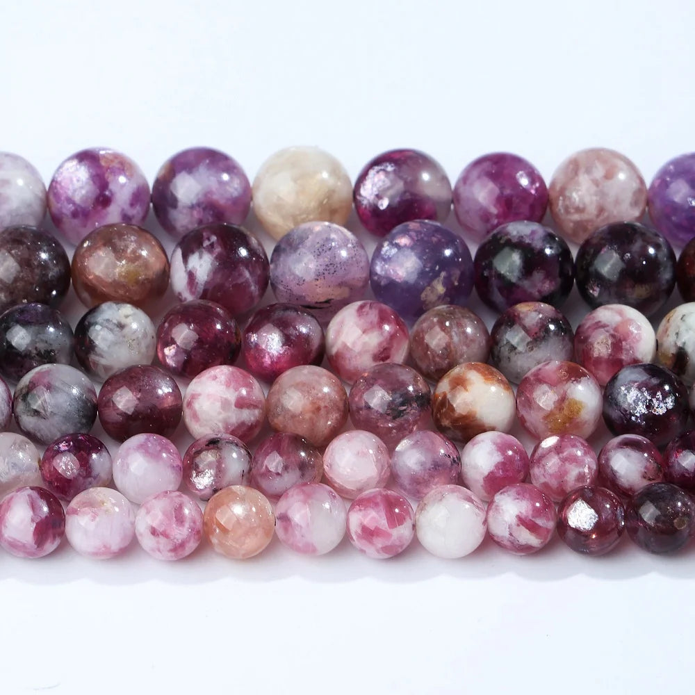 JSES Natural Purple Lepidolite With Unique Glitter 6-10mm Loose Beads for Jewelry Making Bracelets Wholesale Crystal Stone Beads
