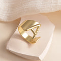 Fashion Alphabet Stainless Steel Customized A-Z English Letter Finger Rings Gold Plated Adjustable Initial Unisex Daily Wear
