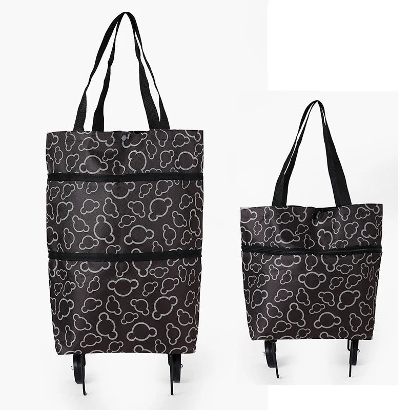 Hot Sale Eco-Friendly Reusable Waterproof Printed Polyester Shopping Trolley Bag Foldable Cart Tote Bag with Wheels