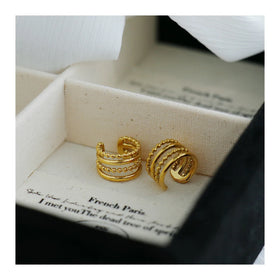 Tarnish Free 18K Gold Plated Stainless Steel Ear Clip Four Layers Earring Waterproof Non Pierced Ear Cuff Earrings YF3665