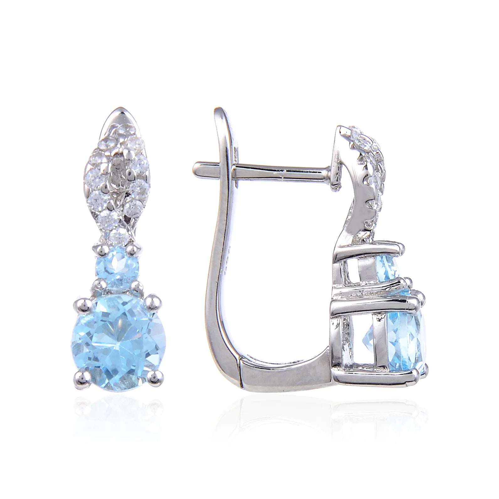 Abiding Fast Delivery Latest Muliti Stone Sky Blue Topaz 925 Silver Rhodium Plating Fashion Women Earring Jewelry