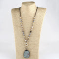 Fashion Ethnic Jewelry 8MM Natural Stone Crystal Glass Chain Necklace Irregular Stone Charm Necklace