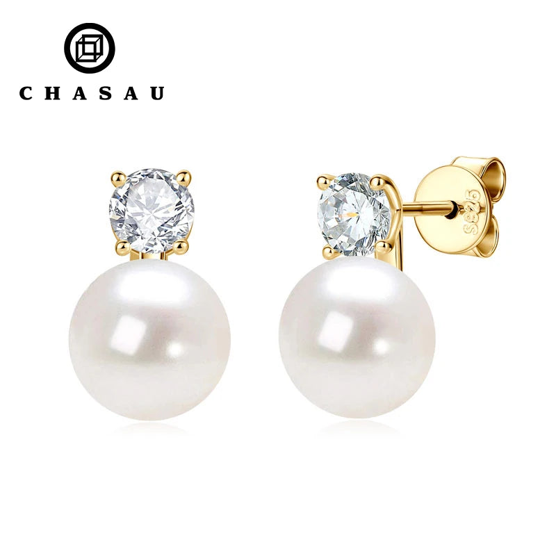 925 Sterling Silver Stud Earrings Hypoallergenic Unique Freshwater Round Dangle Natural Cultured Pearl for Ladies