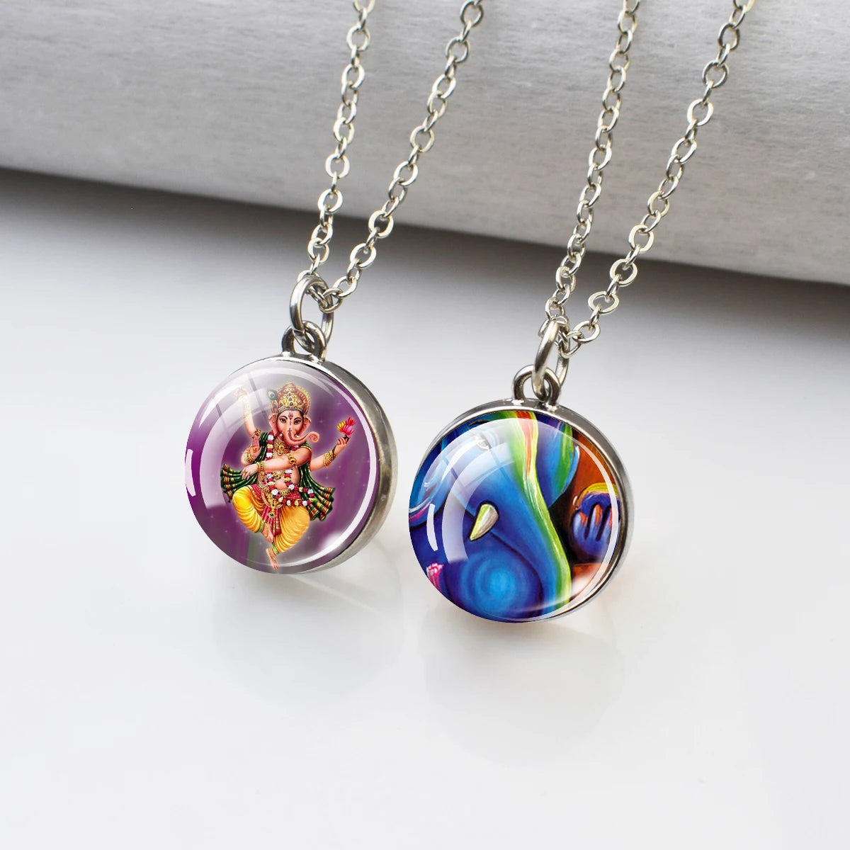 Ganesha Ganapati Ganesh Glass Ball Crystal Pendant Amulet Jewelry Pendant India God of Wealth Ganesha Necklace