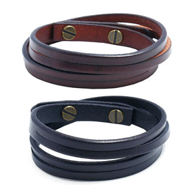 Wholesale Vintage Style Cowhide Leather Bracelet Punk Hip Hop Multilayer Handmade Genuine Leather Bracelet for Men