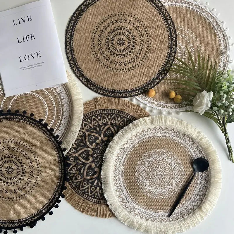 Burlap Round Placemats Ins Burlap Circle Rustic Table Decor Handmade Nordic Burlap Placemat Vintage Coaster Mat