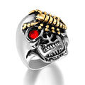 Wholesale Hip-Hop Stainless Steel Skull Ring Red Zircon Eye Skull Men's Rings for Men