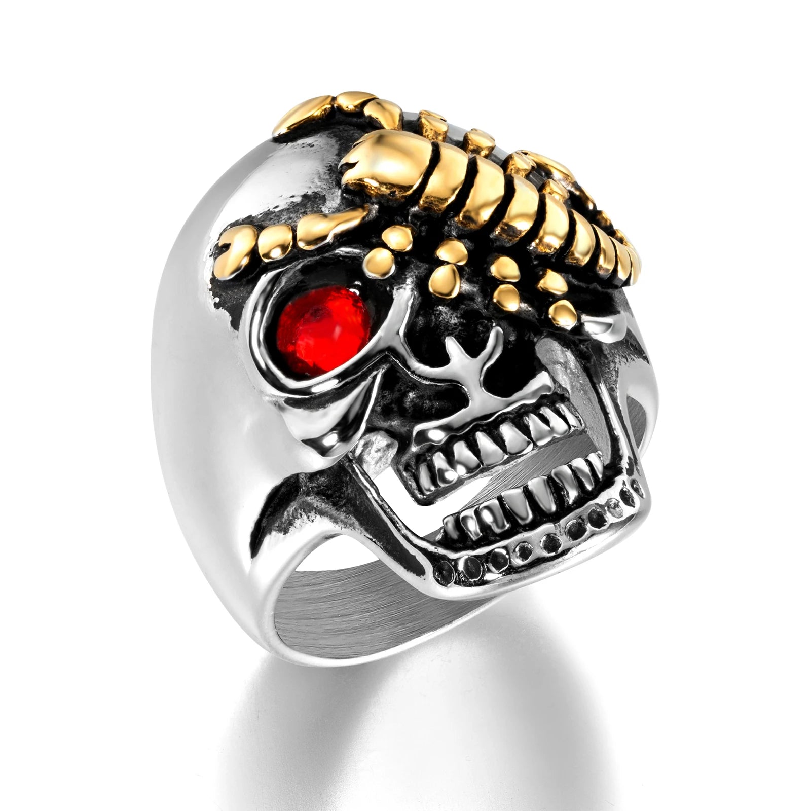 Wholesale Hip-Hop Stainless Steel Skull Ring Red Zircon Eye Skull Men's Rings for Men