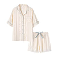 New Arrival Summer Striped Pajamas Female Ice Silk Short Sets Lace Deco Women Satin Silk Home Clothes Set With Embroidery