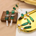 Natural Baroque Pearl Emerald Drop Water Crystal Piercing Earrings for Women Wedding Party Luxurious Elegant Handmade Jewelry