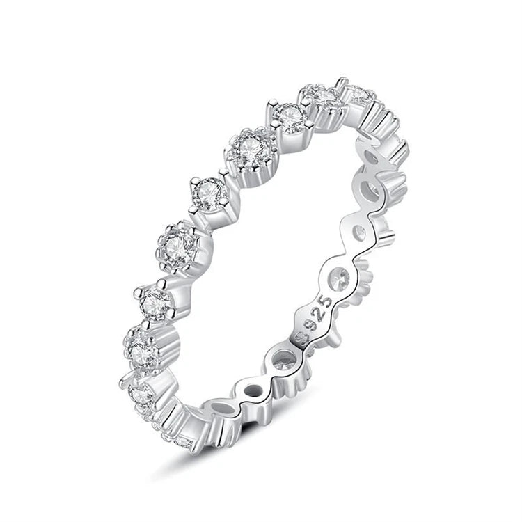 Simple Trendy 925 Sterling Silver Women Fashion CZ Diamond Stackable Finger Ring