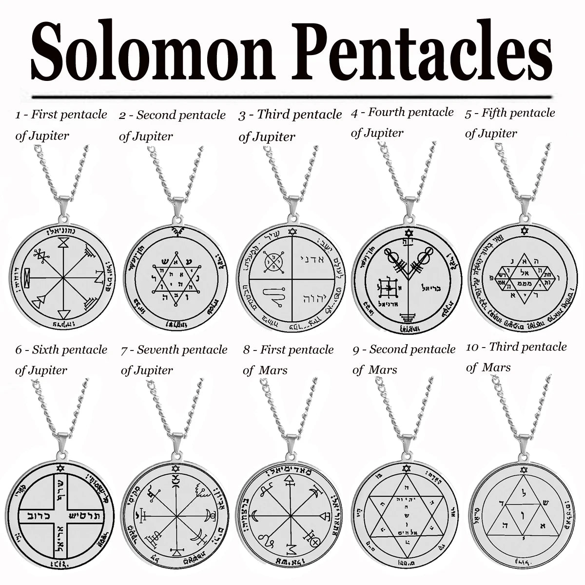 44 StylesJupiter Necklace Solomon Pentacles Seal of Jupiter Mars Mercury Moon Saturn Sun Venus Talisman Stainless Steel Necklace