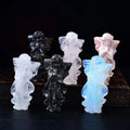 Natural White Crystal Angel Ornament Hand-carved Praying Fairy Figurine Made Raw Stone for Home Living Room Desk Display Perfect
