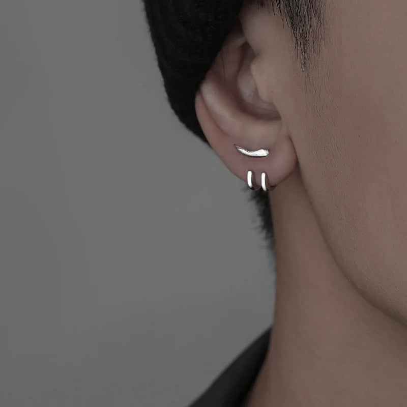 CLBX Men's Simple Punk Earrings Detachable Hip Hop Style with Wood Leather Metal Ceramic Materials Handmade Hook Rascal