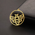 Cute Stainless Steel Bee Circle Charm Gold Plated Hollow Bee Animal Pendant Jewelry Accessories for Necklace Bracelet