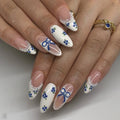 Wholesale 3822 Fresh Blue and White Contrast French Short Almond False Nails Press on Nails Artificial Fingernails Customize