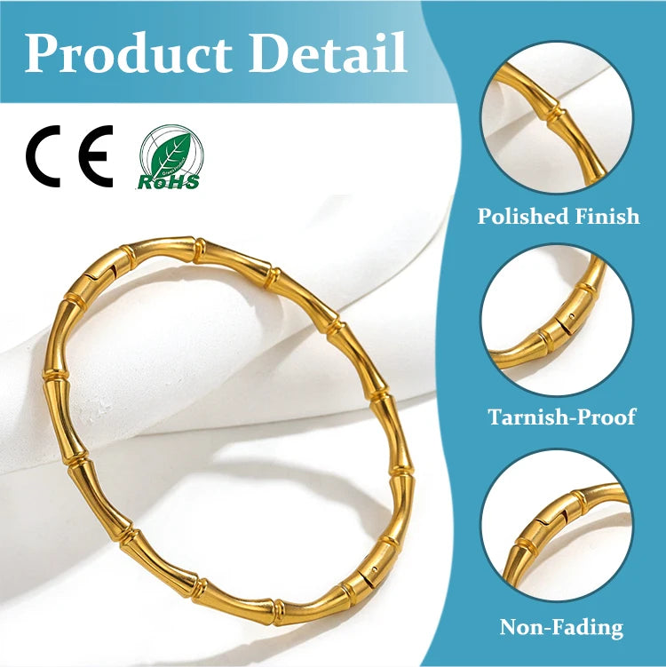 Fashion Bamboo Jointed Stainless Steel Bracelet Women Cool Minimalist Style Vintage Jewelry Bangle for Women Men