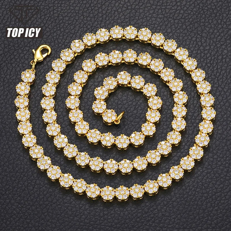 Top Icy 8mm Flower Shape Diamond Cubic Zirconia Tennis Chain Cute Necklace Bling Tennis Necklace