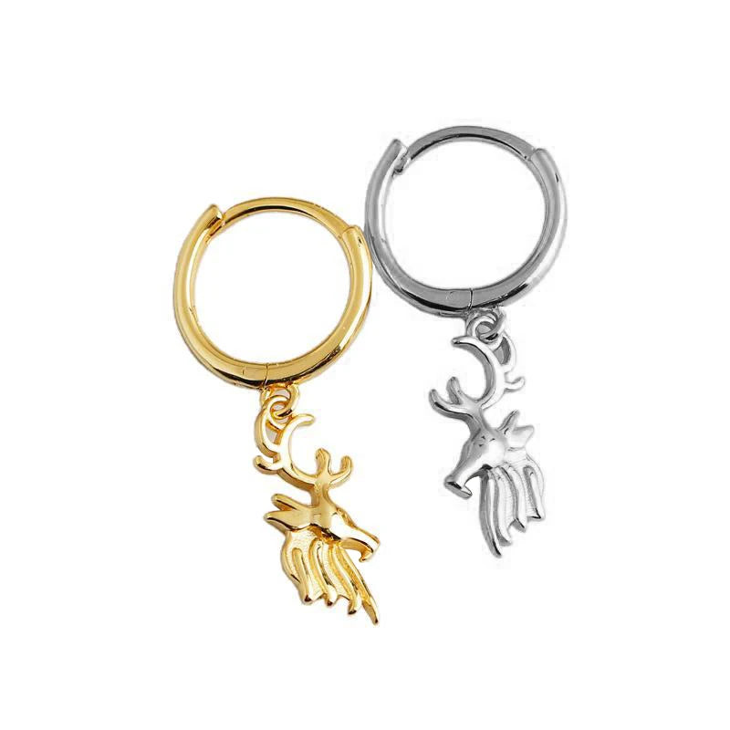 EH1179 S925 Sterling Silver Deer Shape Drop Earrings Christmas Style Circle Earrings