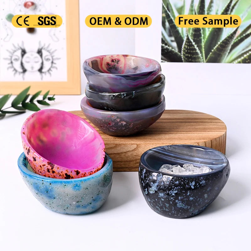 Wholesale Crystal Hand Carved Natural Agate Bowl Dyeing Color Agate Stone Bowl