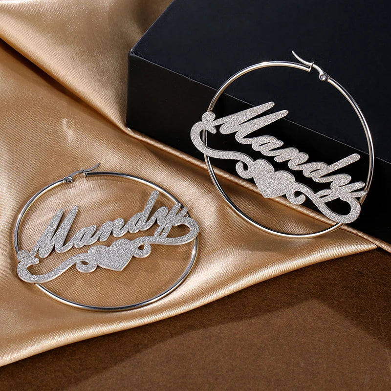 Customized Name Earrings Stainless Steel Heart-Shaped Nameplate Hoop Earrings Fashionable and Elegant Anniversary Gift for Mom
