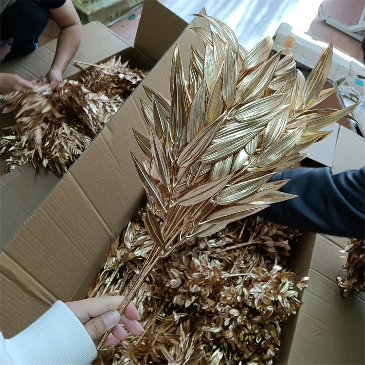 Q-2210 Artificial Eucalyptus Golden Leaves Bundle for Wedding Home Decoration
