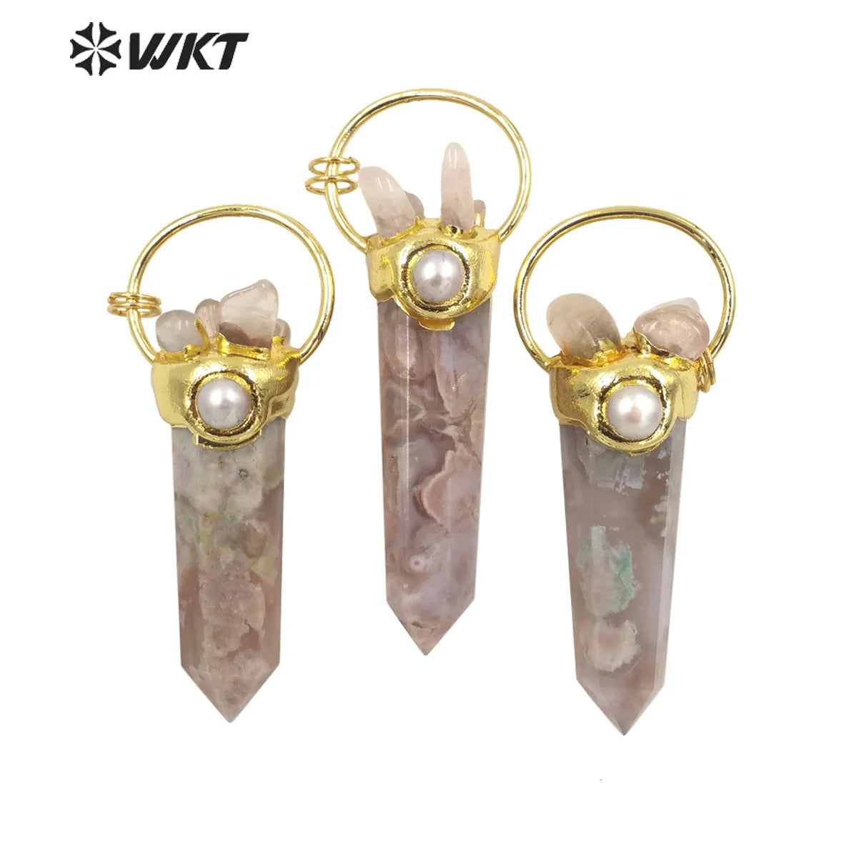 WT-P1676 Hot Super Welcome Natural Stone Cherry Agate Point Pendant Gold Big Chunky Spirit Quartz Point Necklace Pendant