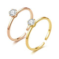 SC Delicate Adjustable 18K Gold Plated Stainless Steel Rings Round Zircon Rings Wedding Engagement Ring Jewelry for Women Girl