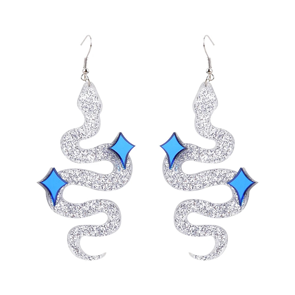Bohemia Punk Snake Dangle Resin Earrings Silver Green Black Rainbow Snake Blue Star Acrylic Drop Earrings for Women Jewelry