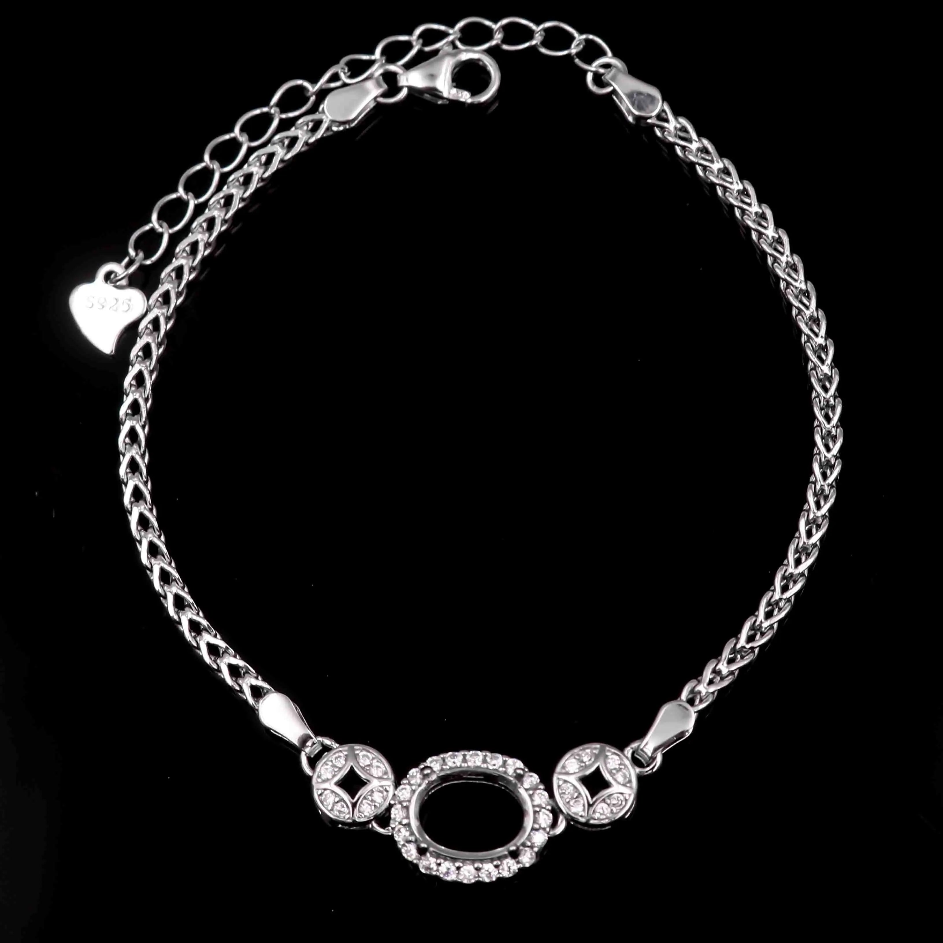 Sterling Silver 6*8/7*9/8*10/9*11/10*12mm Semi Mount Bracelet Empty Frame Blank Setting Base Holder Without Center Stone for DIY