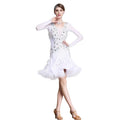 L-1589 Custom Competition White Lace Latin Dance Dress  with Sequin for Latin Dance Girls