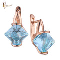 FJ Fallon Fashion Jewelry Solitaire Colorful Emerald CZ Earrings Plated 585 Rose Gold Brass Based Split