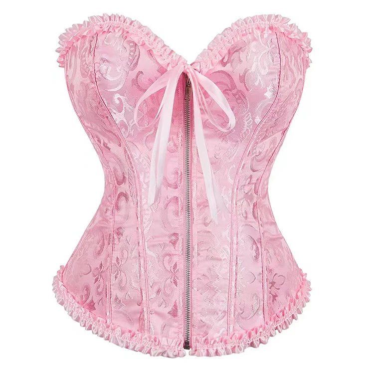 Corsets Bustiers Tops Sexy Women Black White Pink Blue Brown Crocheted Zip Vintage Style Corselet Overbust Eco-Friendly