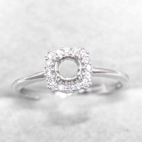 Sterling Silver 4*4mm Semi Mount Ring Empty Frame Blank Support Claw Setting S925 Base Holder Without Center Stone for DIY Inlay