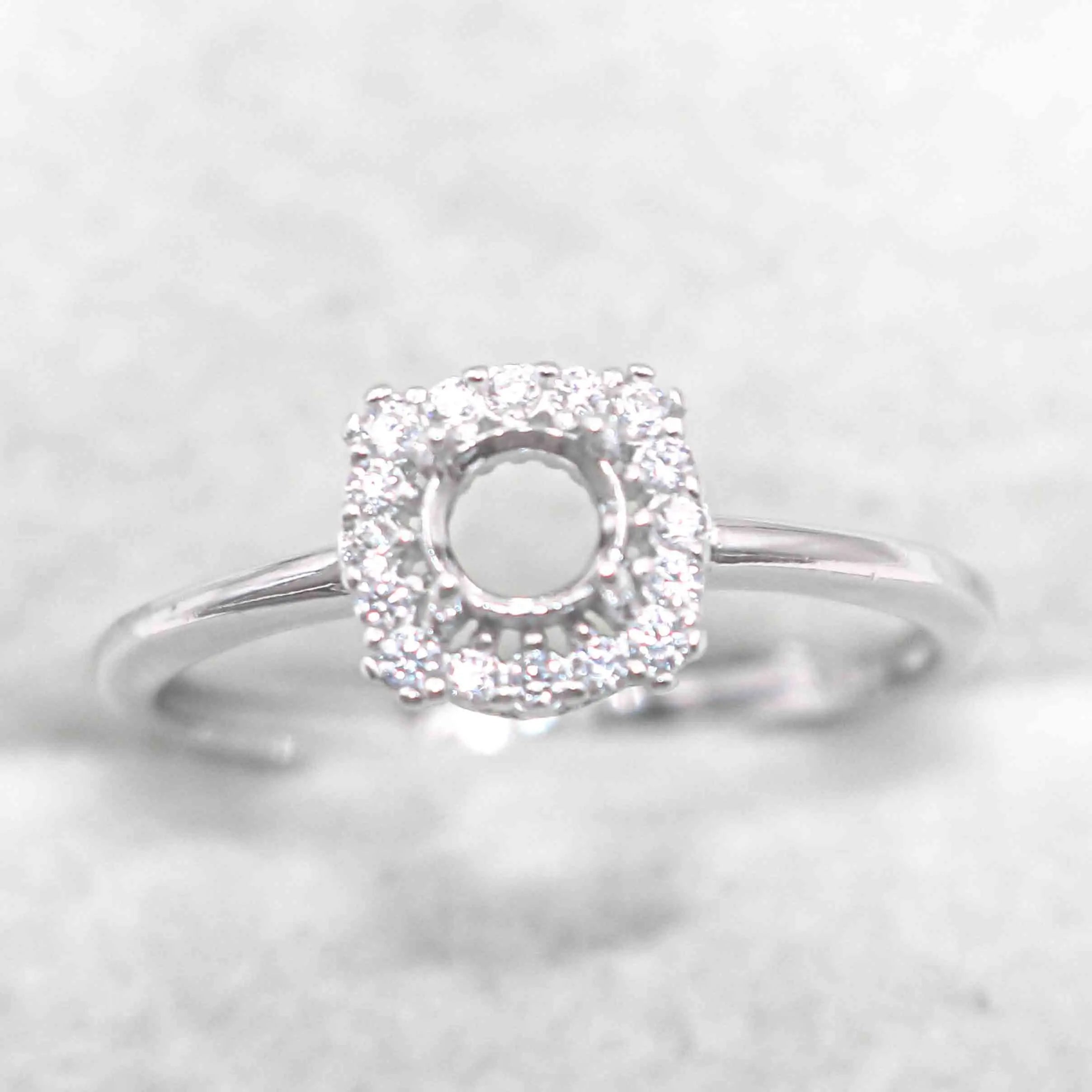 Sterling Silver 4*4mm Semi Mount Ring Empty Frame Blank Support Claw Setting S925 Base Holder Without Center Stone for DIY Inlay