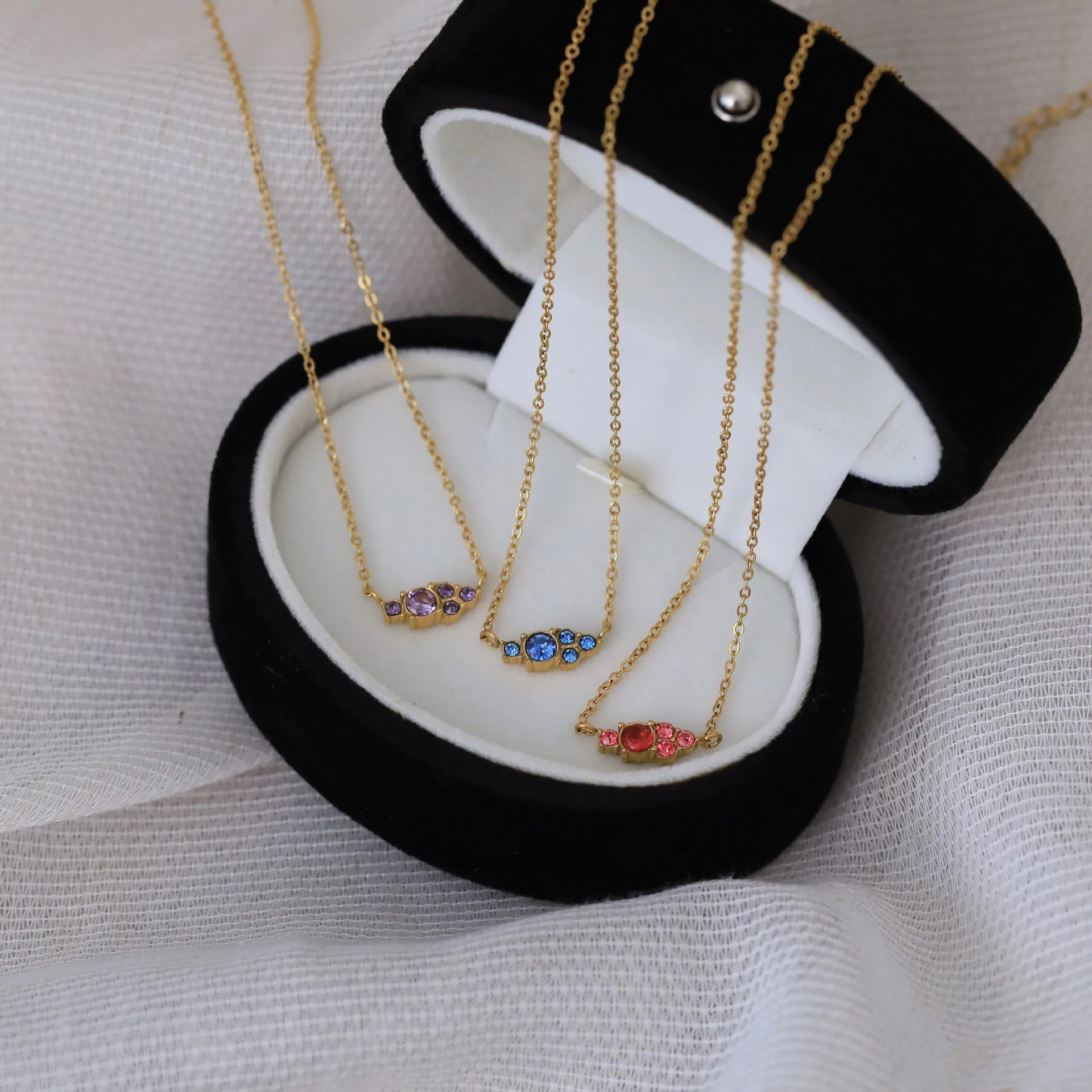European American Classic 12 Birthstone Necklace Women's Simple Color Gemstone Jewelry 18K Titanium Fashion Chains Necklaces