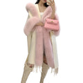 High Quality Soft Cape Women Winter Cape Poncho Fox Fur Trim Cashmere Wool Coat