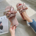 Women Home Fur Slippers Indoor Winter Shoes Flat Sweet Slippers Shoes Woman Faux Fur Warm Autumn Ladies Slipper Shoes