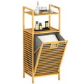 Bamboo Laundry Hamper Basket With Liner Bag Storage Dirty Clothes Tilt Out Baskets Section With Handles 2-Tier Shelves Organizer