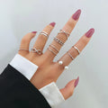 European American Style Wavy Pearl Open Knuckle Ring Set New Simple Geometric Hollow Ring Mid Rings Set for Gift