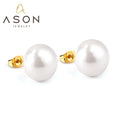 Ason Jewelry New Fashion Cheap Stud Earrings Waterproof Stainless Steel Flat White Pearl Stud Earrings