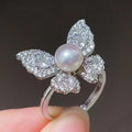 Elegant Luxury Natural Freshwater Butterfly Pearl Ring with Zircon Adjustable Opening for Size
