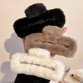 New Style Fluffy Large Hair Claw Clips 13cm Jumbo Rectangle Solid Color Furry Women Hair Accessories for Winter