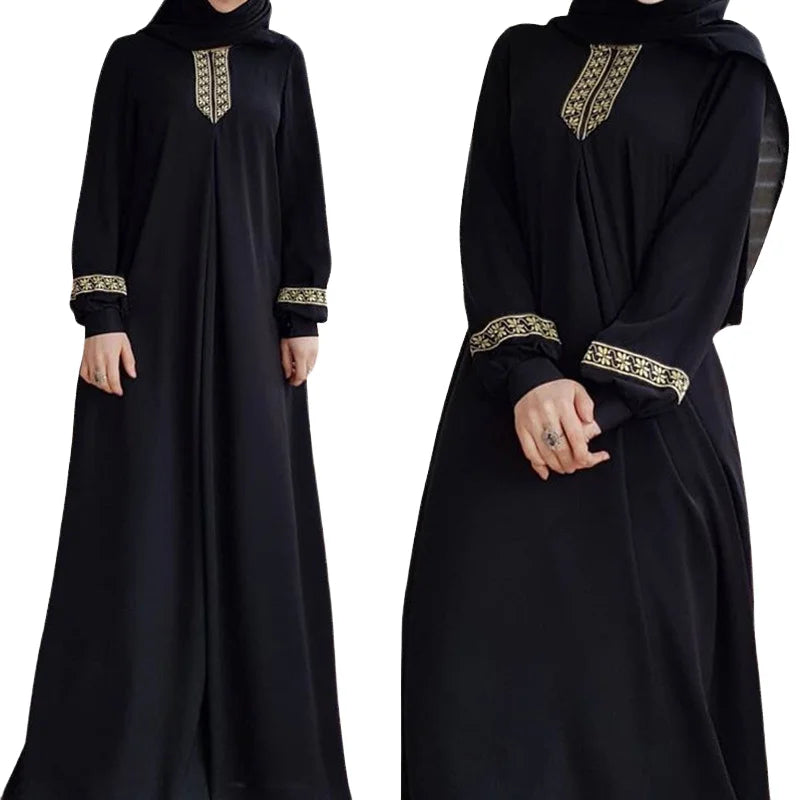 PROMISTAR New Arrival Women's Ethnic Style Loose Long Skirt Plus Size Dress European American Fashion Abaya Summer Polyester