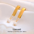Geometric Stainless Steel Gold Earrings Fashion Personalized Ear Stud for Women's Gift Pearl Drop Ear Jewelry