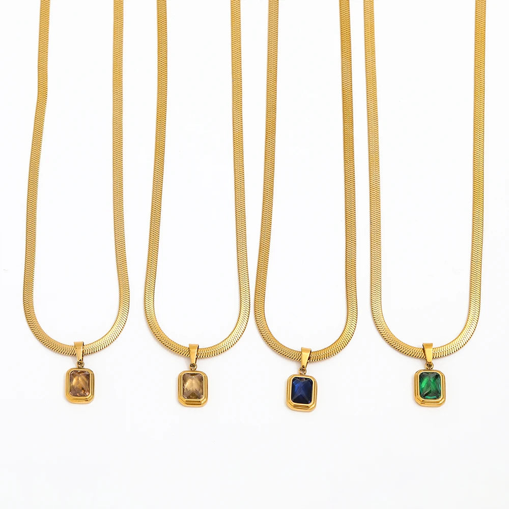 Joolim Jewelry 18K Gold Plated Green Blue Champagne Colorful CZ Pendant Choker Necklace Dainty Necklace