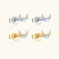 FUAMAY 2025 Mini Moonstone Opal Stud Earrings 925 Crescent Moon Diamond Shape Emerald Cut Gold Plated Pendientes Moonstone