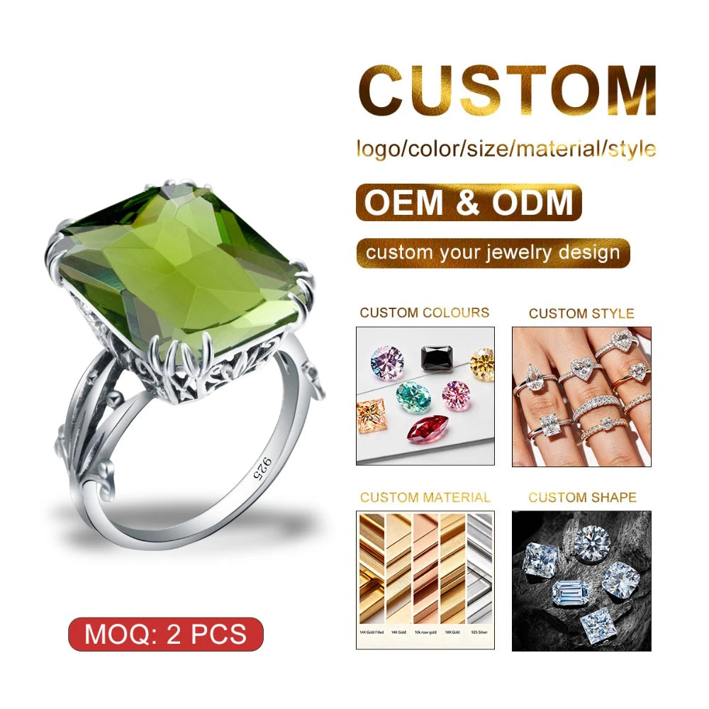 Fine Jewelry Turquoise Sterling Silver Bohemian Wedding Party Ring for Women with Pave Setting